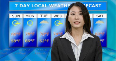  Asian American meteorologist reporting weather clipart