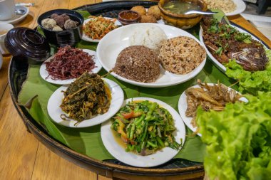 Selection of various Shan style dishes in Myanmar
