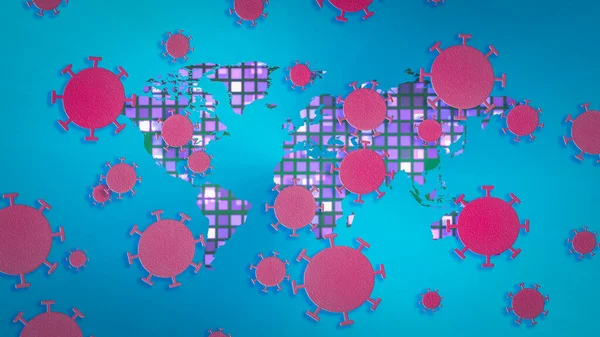 Illustration Von Coronavirus Zellen Auf Der Karte Mit Mehreren Farbkästen — Stockfoto