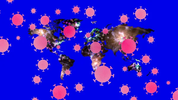 Ілюстрація Коронавірусних Клітин Абстрактній Карті Розмитими Елементами Аури Енергії — стокове фото