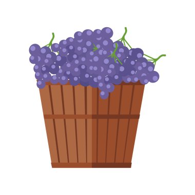 Wooden Barrel with Bunches of Red Wine Grape