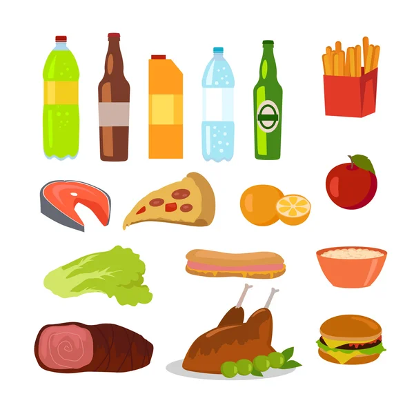 Gezonde en ongezonde voeding. Bewerkbare voedsel iconen — Stockvector