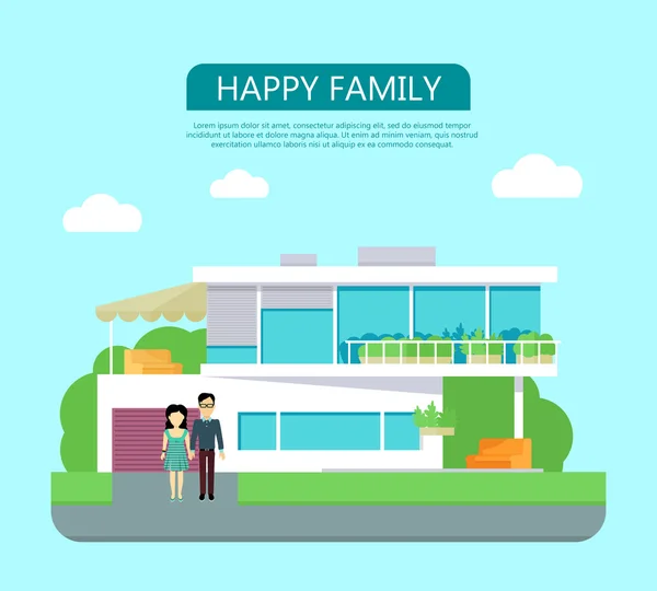 Happy Family Concept Illustrazione nel design piatto . — Vettoriale Stock