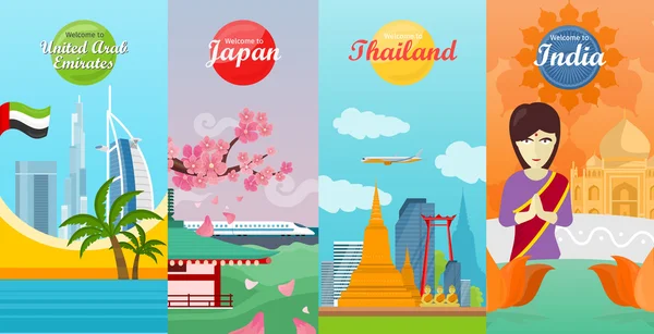 India, Emiraten, Thailand, Japan reizen Posters — Stockvector