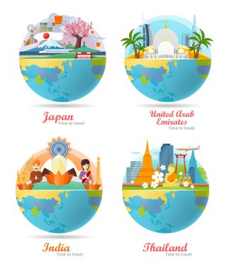 Hindistan, Emirates, Tayland, Japonya seyahat posterler