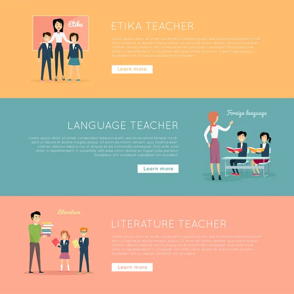 Set of School Teachers Vector Illustration Banners — Stock Vector