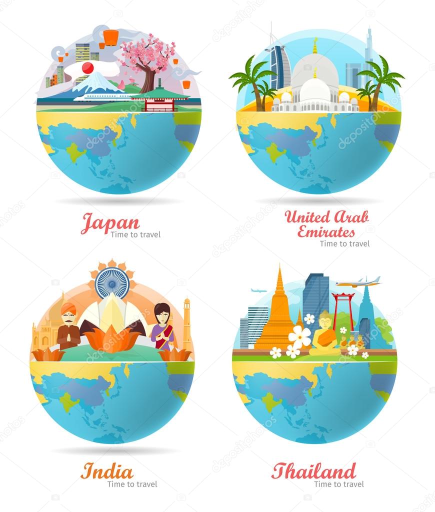 India, Emirates, Thailand, Japan Travel Posters