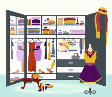 Woman s Wardrobe Vector Flat Design Illustration