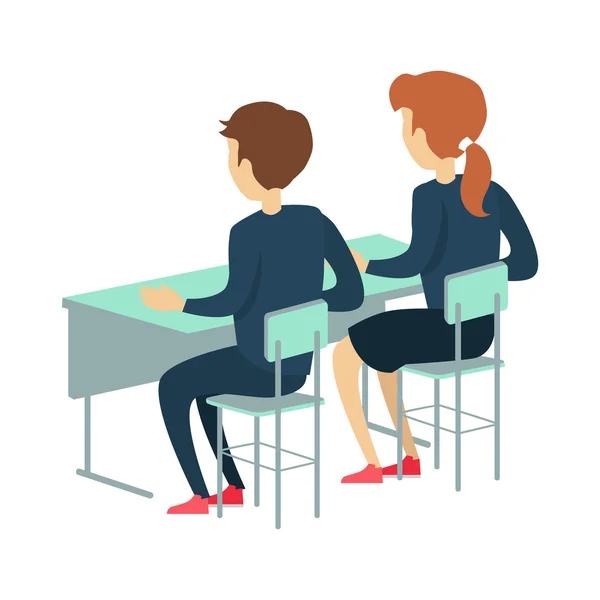 Dois alunos sentados em uma mesa da escola —  Vetores de Stock