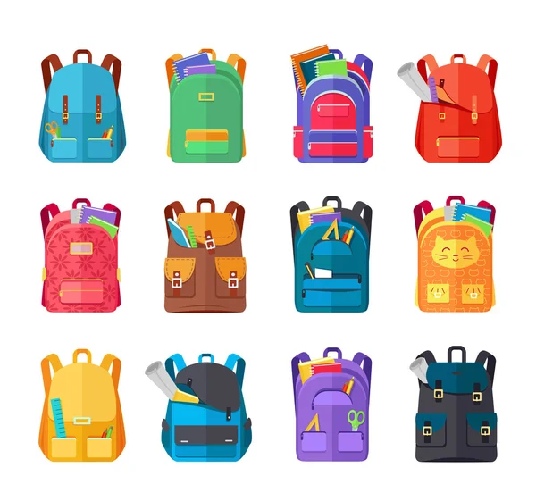Conjunto de mochilas escolares coloridas —  Vetores de Stock