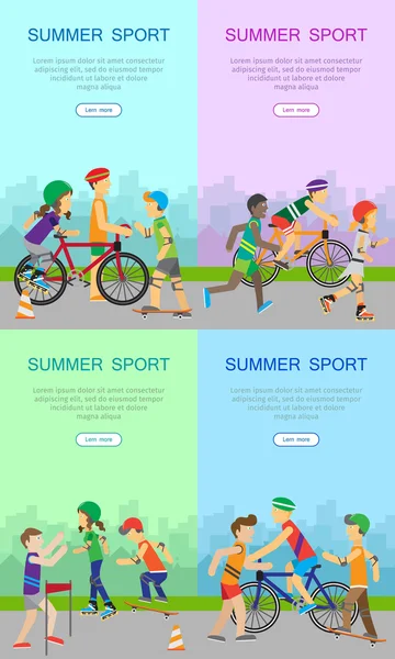 Set di poster per banner web sportivi per bambini — Vettoriale Stock