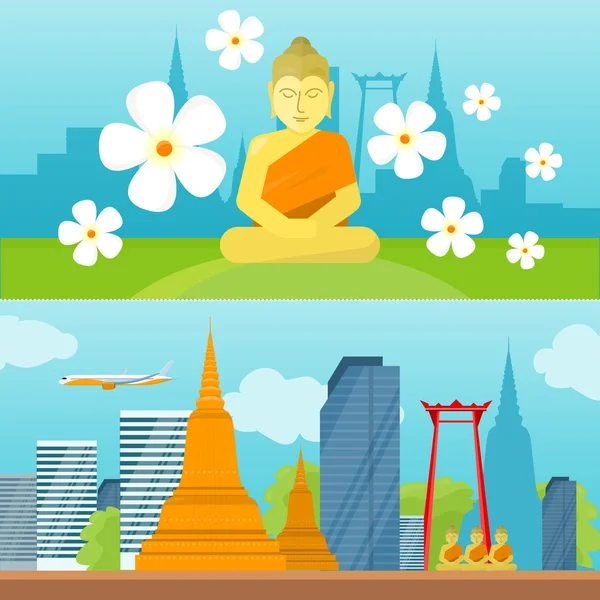 Conjunto de afiche de viaje Tailandia — Vector de stock