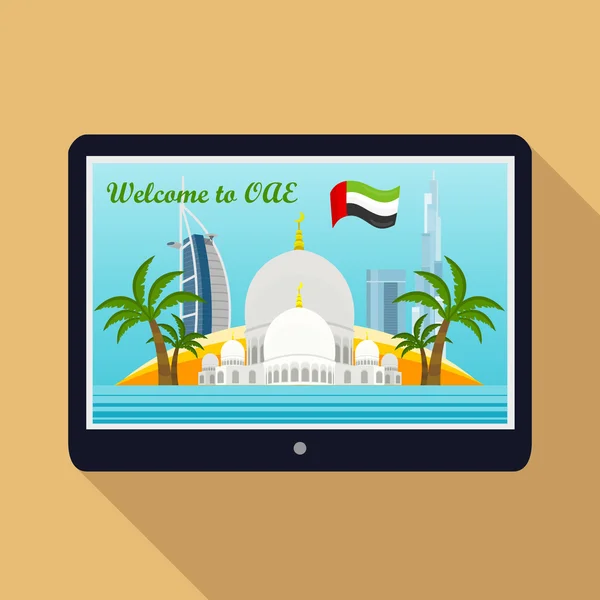 Emiratos Árabes Unidos Viajar Banner en Tablet — Vector de stock