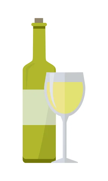 Bouteille de Vin Blanc et Verre Isolé — Image vectorielle