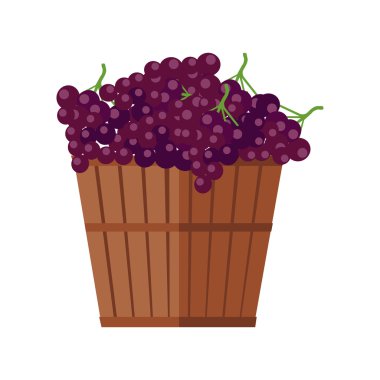 Wooden Basket with Grapes. Red Wine.