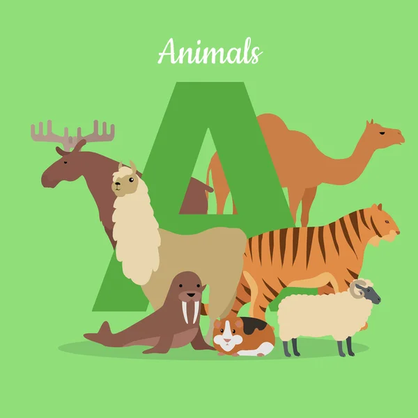 Dieren alfabet Concept in platte ontwerp — Stockvector