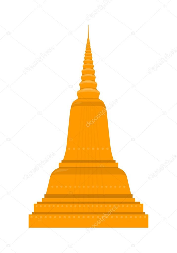 Temple in Thailand isolated on white background. Traditional Thai architecture. Main shrine, Phimai. Wat Chedi Liem. Ancient Wat Arun. Part of series of travelling around the world. Vector