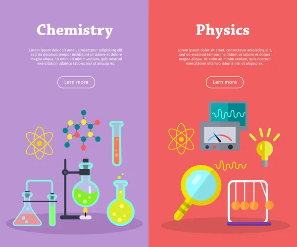 Kemi och fysik vetenskap Banners. Vektor — Stock vektor
