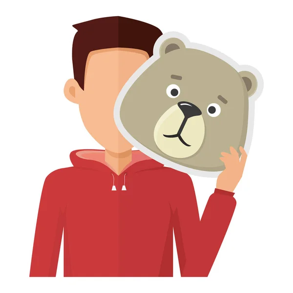 Άνθρωπος με αρκούδα μάσκα επίπεδη σχεδίαση διανυσματικά εικονογράφηση — Διανυσματικό Αρχείο