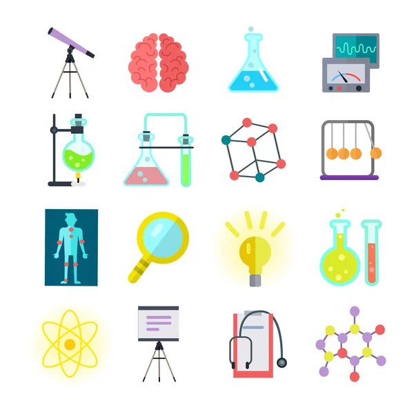 Uppsättning färgglada vetenskap ikoner — Stock vektor
