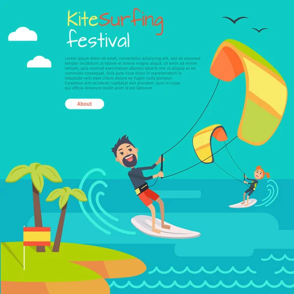 Kitesurfing fesztivál Banner. Kiteboarding stílus — Stock Vector