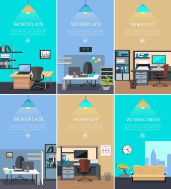 Office iç Web afiş düz tasarım kümesi