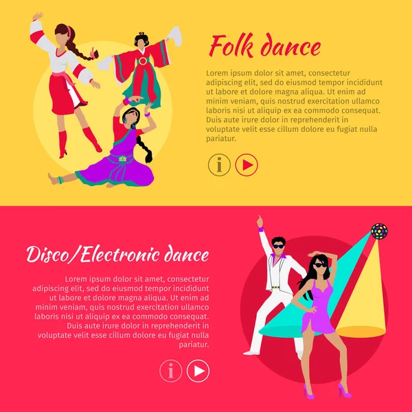 Folk och Disco eller elektronisk Dance Web Banner — Stock vektor