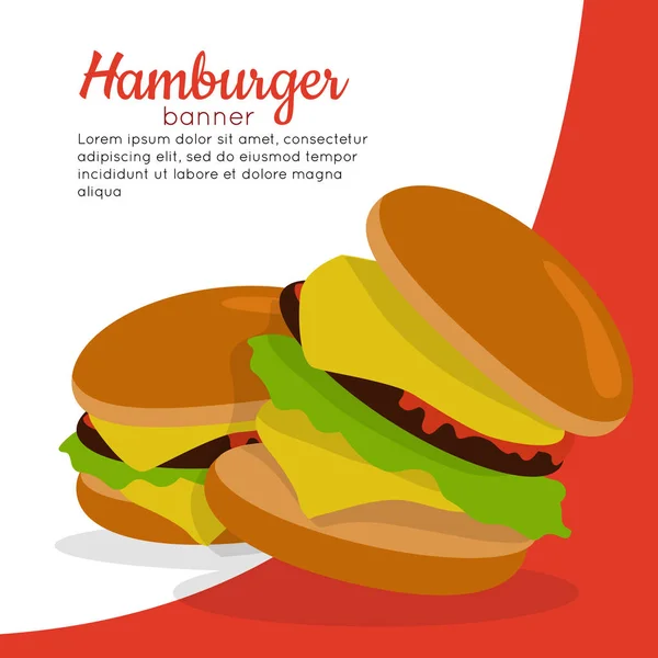 Банер Gamburger. Гамбургер з м'ясом. Нездорова їжа — стоковий вектор
