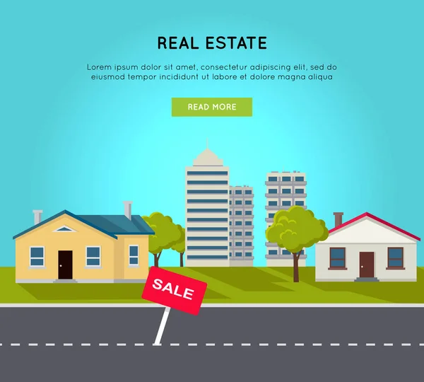 Real Estate διάνυσμα Web Banner σε επίπεδη σχεδίαση. — Διανυσματικό Αρχείο