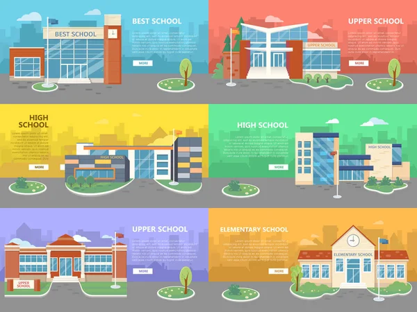 Set di edifici scolastici. Variazioni architettoniche — Vettoriale Stock