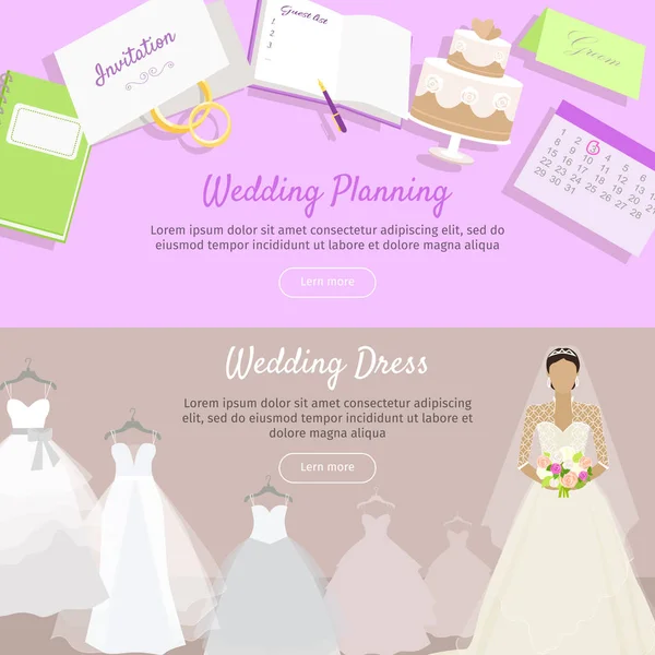 Οργάνωση γάμου και φόρεμα Web Banner. — Διανυσματικό Αρχείο