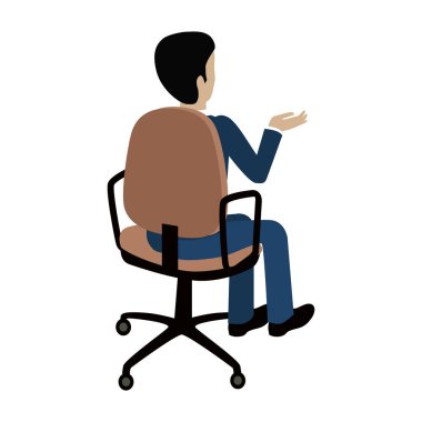 Sandalye üzerinde oturan ve bir şeye işaret