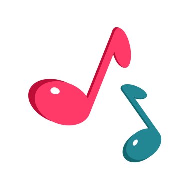 Beyaz izole müzik işareti mavi ve pembe notlar