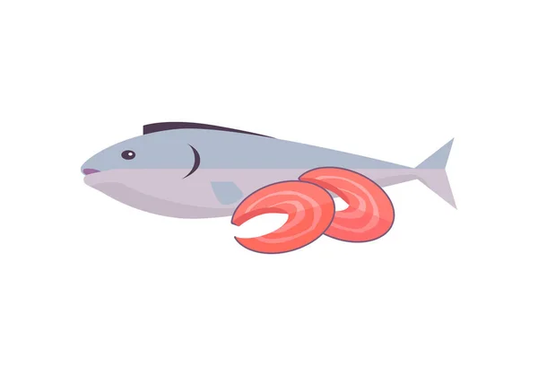 Ilustração do vetor do peixe do salmão no projeto liso . — Vetor de Stock