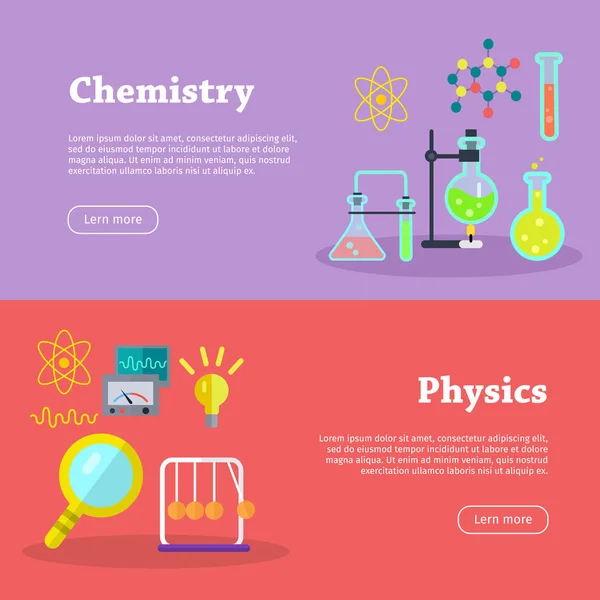 Química y física ciencia Banners. Vector de — Archivo Imágenes Vectoriales