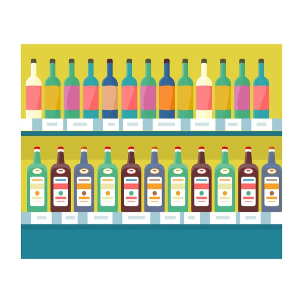 Shelves with Drinks in Grocery Store Vector. — Stock Vector