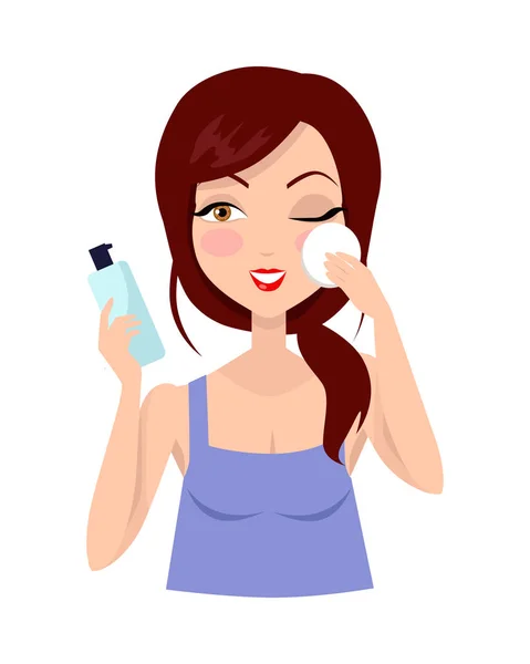Girl Cleaning and Care Her Face — Stock Vector