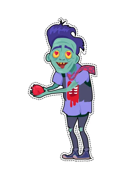 Zombie Valentine Uomo piatto vettoriale illustrazione — Vettoriale Stock