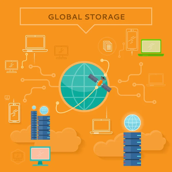 Global Storage веб-баннер в плоский — стоковый вектор