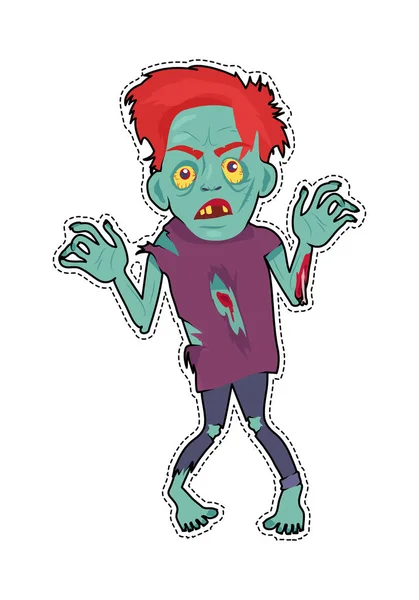 Scary Zombie Man Walking Flat Vector Ilustración — Vector de stock