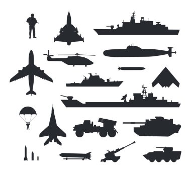 Askeri silah Vector Silhouettes kümesi
