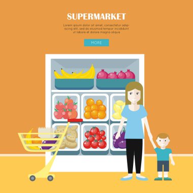 Kadın ve küçük çocuk alışveriş yapmak.