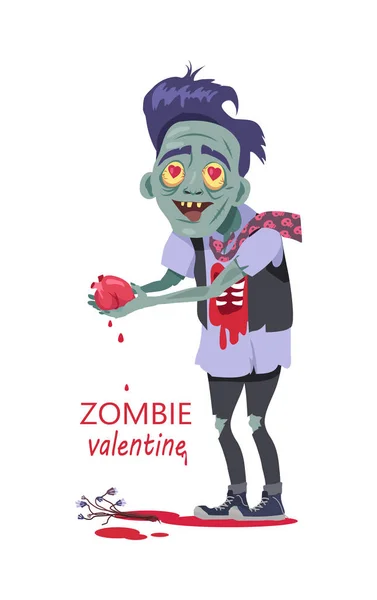Zombie Valentine Man Flat Vector Illustration - Stok Vektor