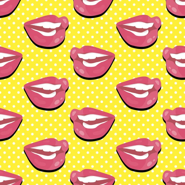 Pola Seamless Senyum Bibir Gigi pada Titik Polka - Stok Vektor