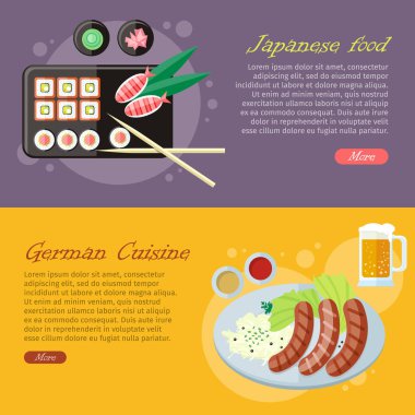 Ulusal mutfağı düz vektör Web afiş Set