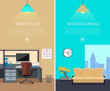 Office iç Web afiş düz tasarım kümesi