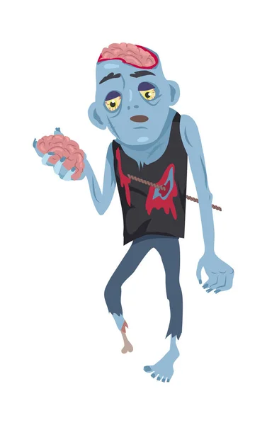 Scary Zombie Man dengan Ilustrasi Vektor Otak - Stok Vektor