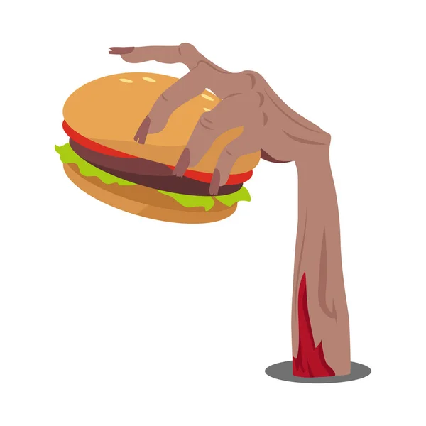Hamburger in Zombie Hand Flat Vector Illustration - Stok Vektor