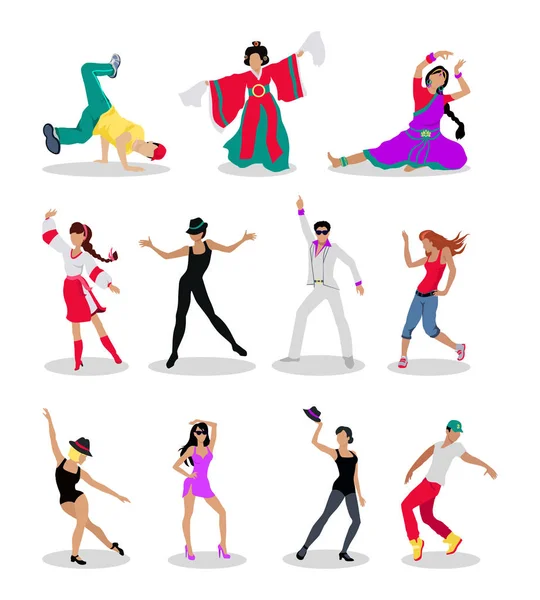 Set of Dancing Peoples Flat Vector Illustrations — Stock Vector