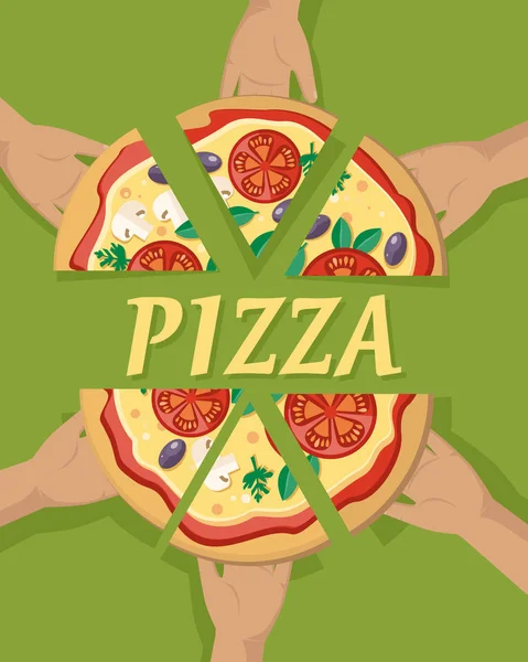 Piezas de pizza en la mano — Vector de stock